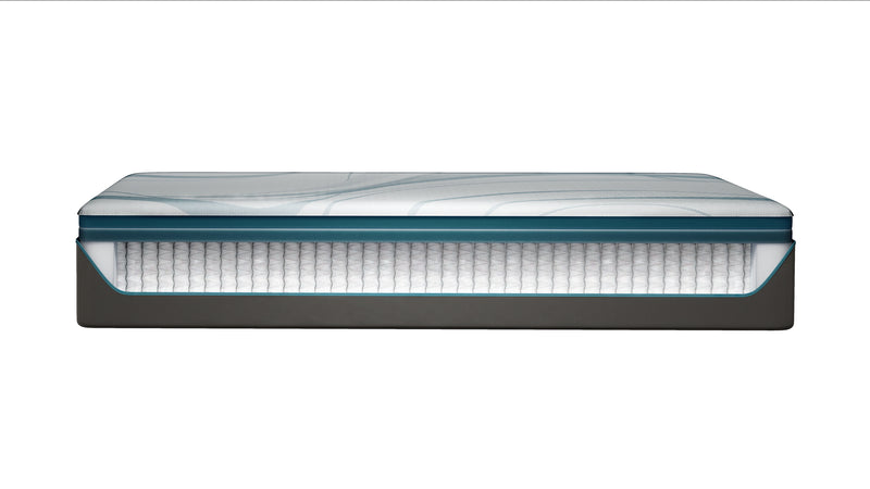 Cross-section view of a mattress demonstrating upper comfort layers over a lower coil support core