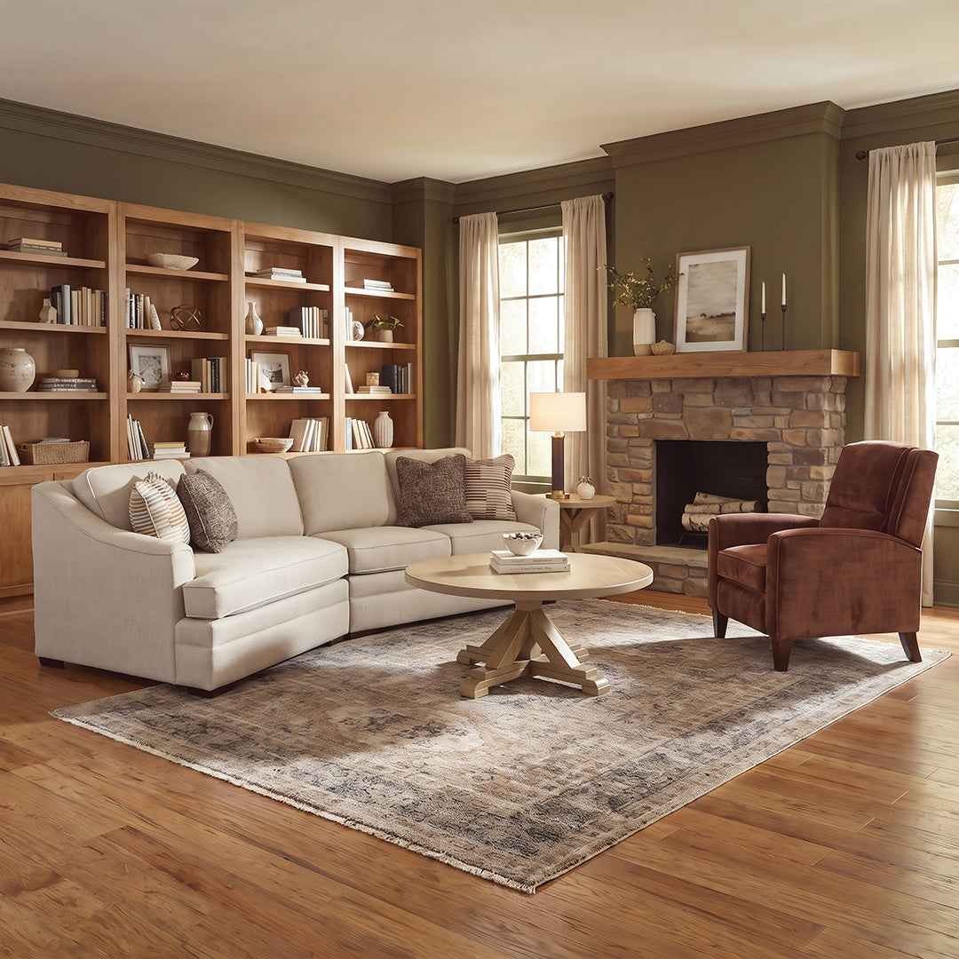 Thomas Sofa with Cuddler from England in Beige Polyester, Made in USA - Lifestyle view