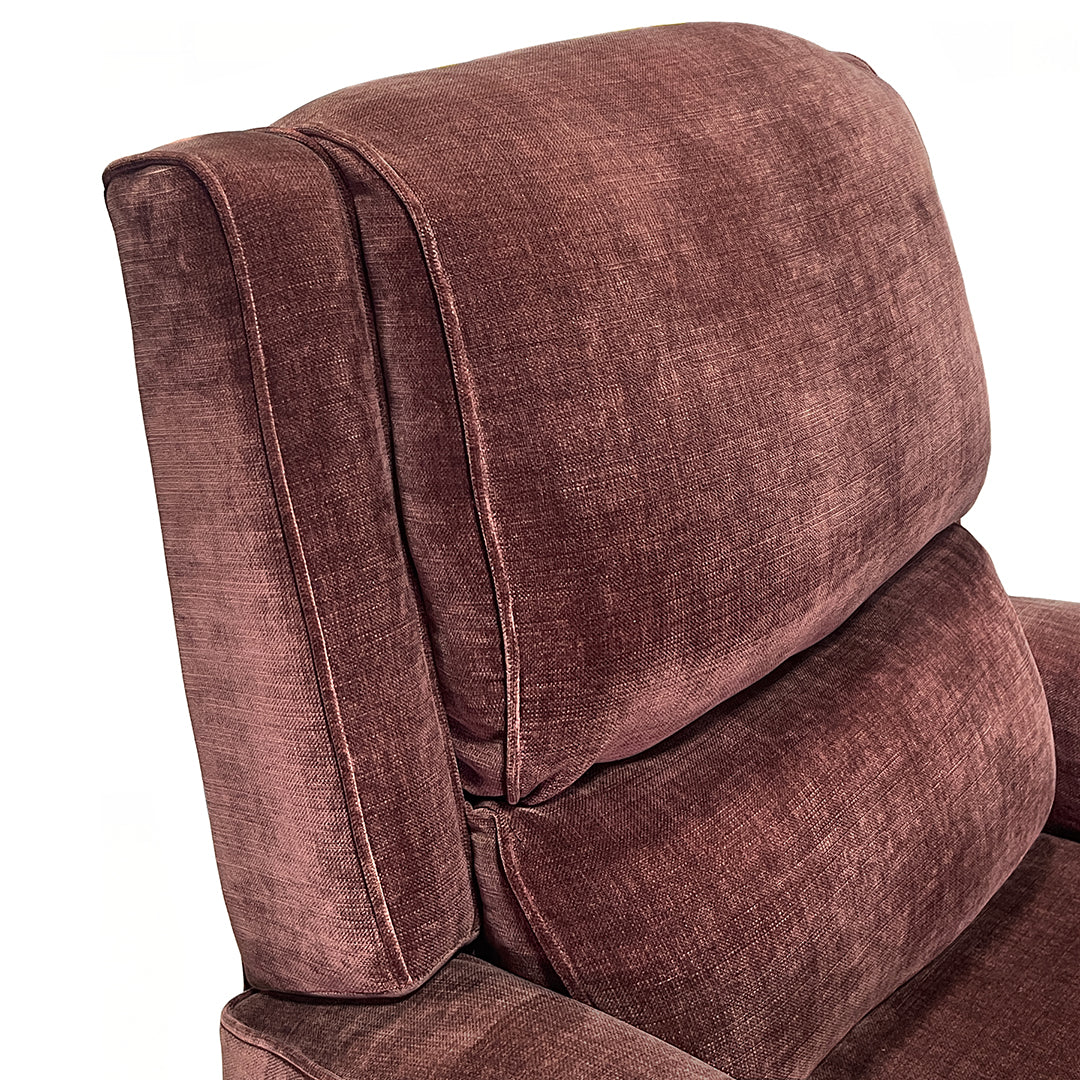 Thomas Press Back Recliner from Furniture Fair in Red Polyester with Manual Recline, Wood Legs, Made in USA - Back view