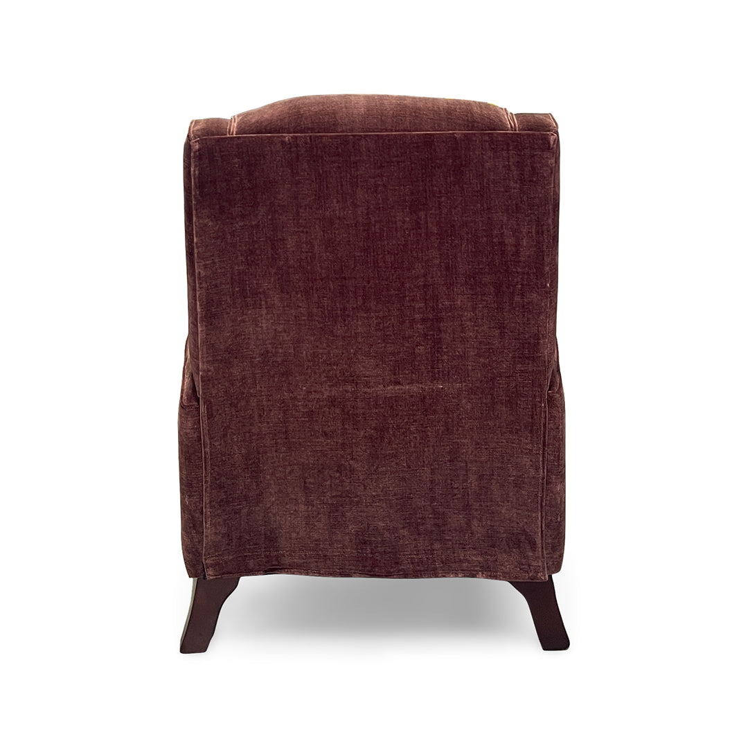 Thomas Press Back Recliner from Furniture Fair in Red Polyester with Manual Recline, Wood Legs, Made in USA - Back view