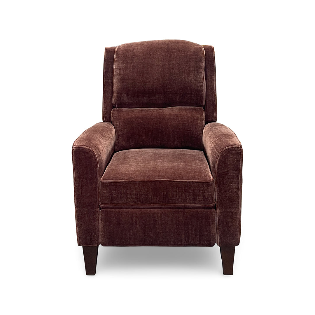 Thomas Press Back Recliner from Furniture Fair in Red Polyester with Manual Recline, Wood Legs, Made in USA - Back view