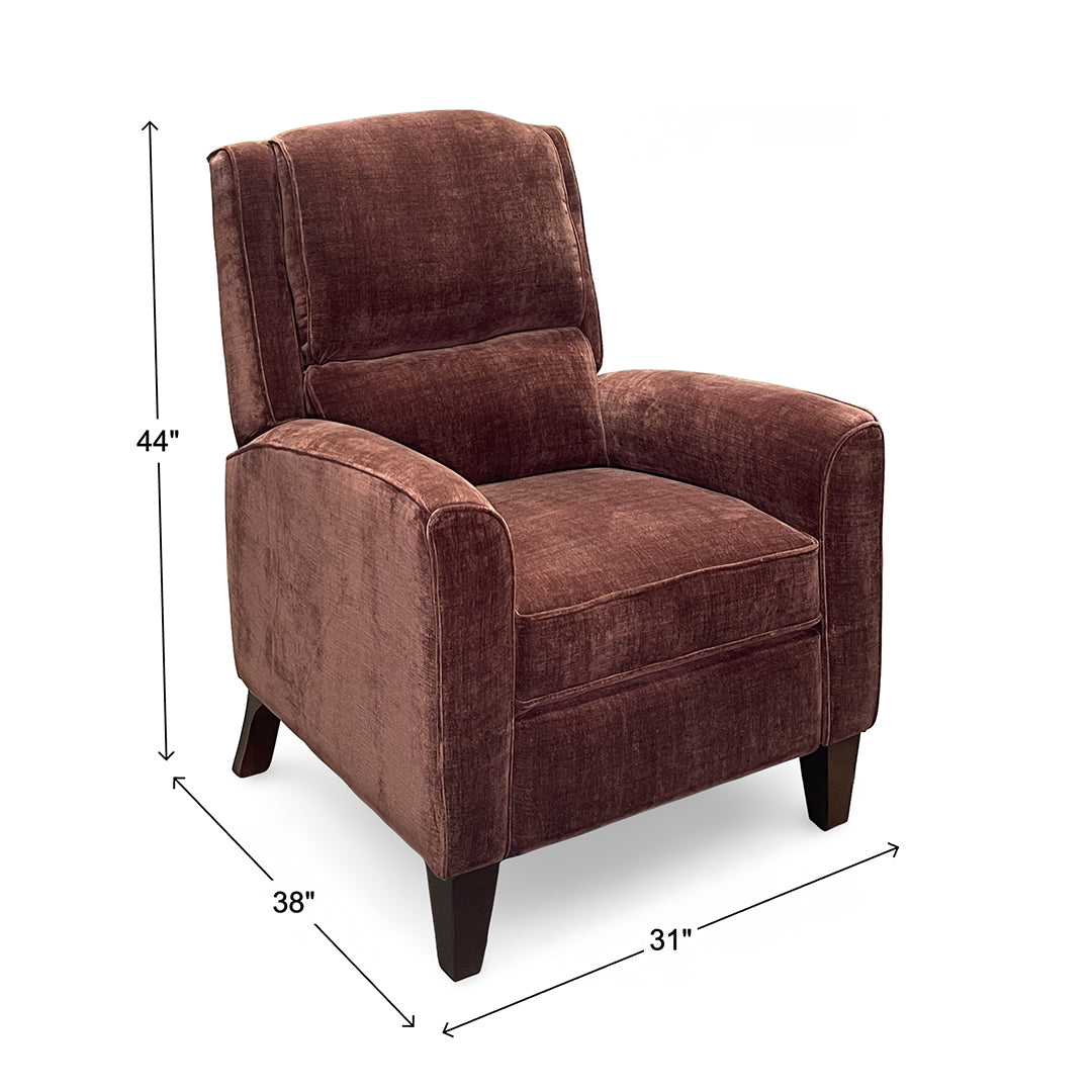Thomas Press Back Recliner from Furniture Fair in Red Polyester with Manual Recline, Wood Legs, Made in USA - Back view