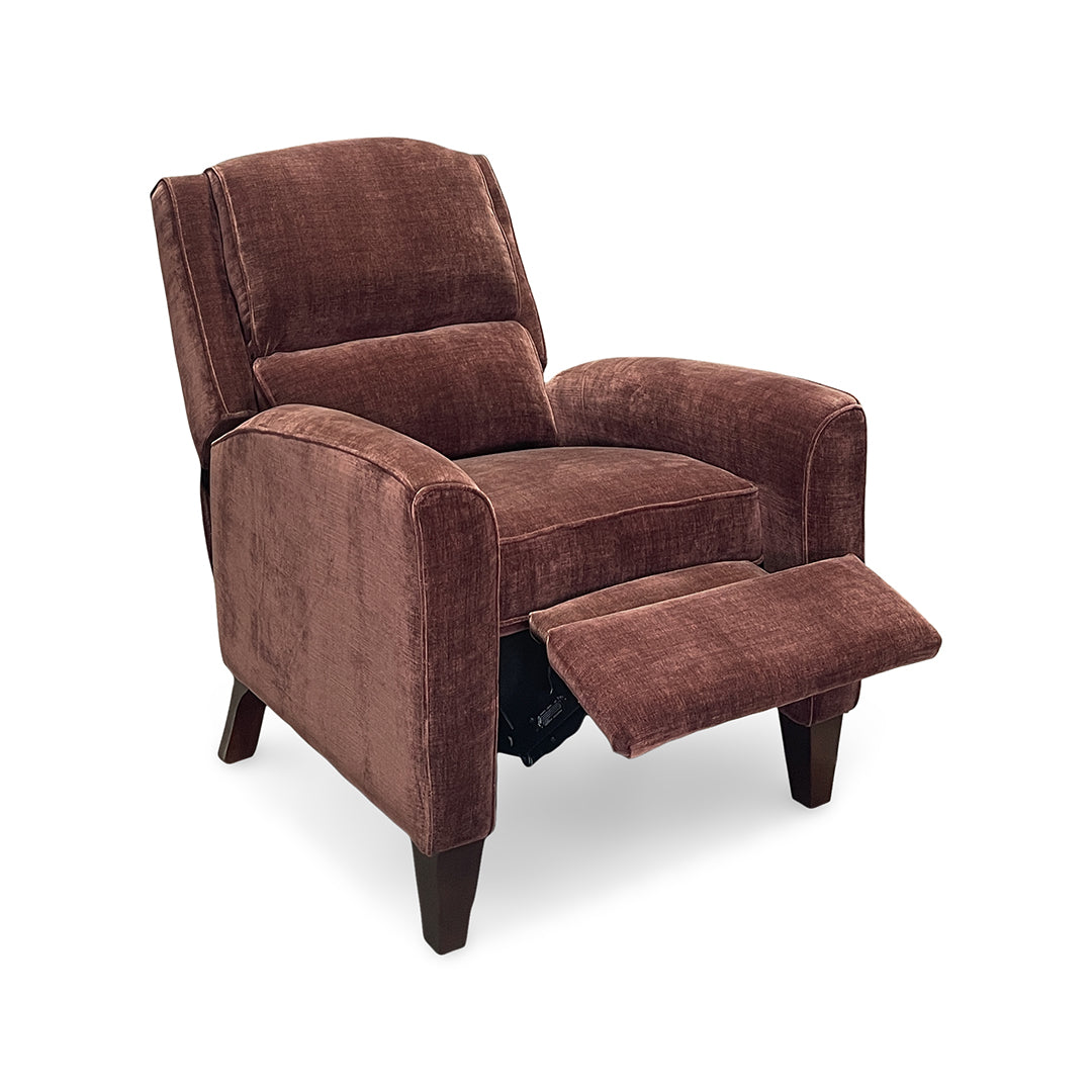 Thomas Press Back Recliner from Furniture Fair in Red Polyester with Manual Recline, Wood Legs, Made in USA - Back view