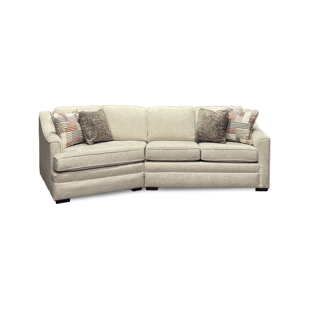 Thomas Sofa with Cuddler from England in Beige Polyester with Accent Pillows, Wood Legs, Made in USA - Detail view