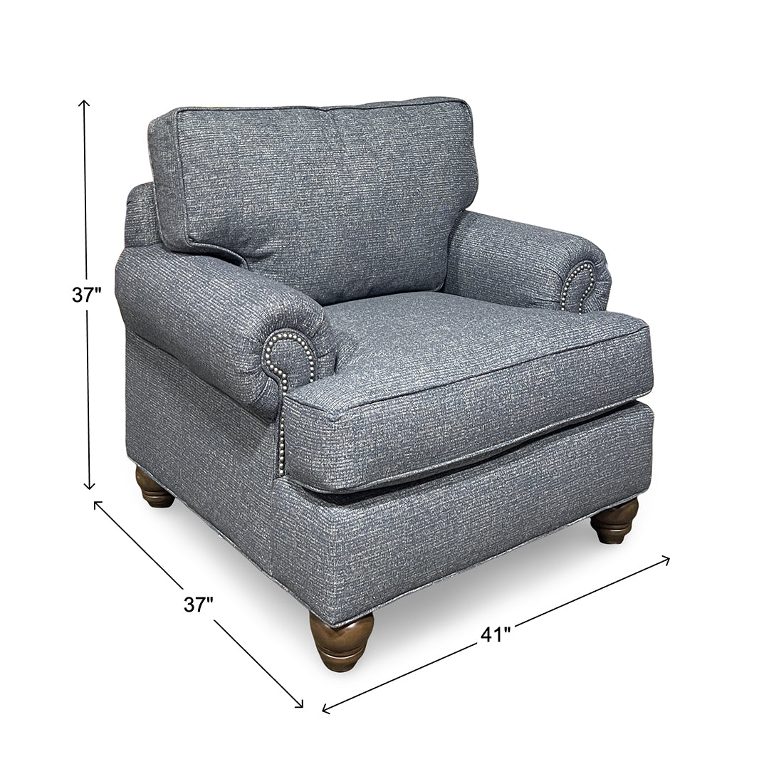 Tracy Chair from Hickorycraft (Craftmaster) in Blue Polyester with Nailhead Trim, Reversible Cushions, Made in USA - Additional view 10