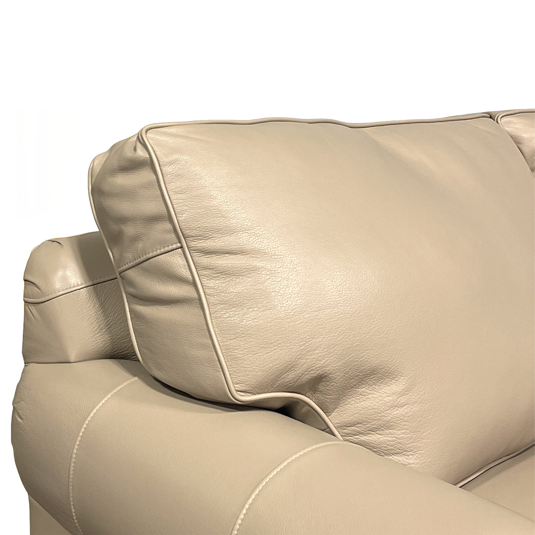 Tracy Leather Sofa from Hickorycraft (Craftmaster) in Beige with Accent Pillows, Hardwood Frame, Made in USA - Overhead view