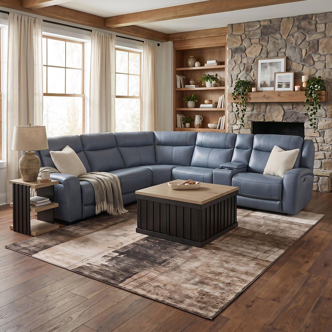 Tranquility Leather Power Reclining Sectional (6-Piece) from Cheers - Blue finish