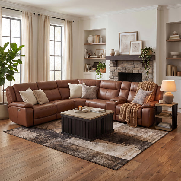 Tranquility Leather Power Reclining Sectional (6-Piece) from Cheers - Brown finish