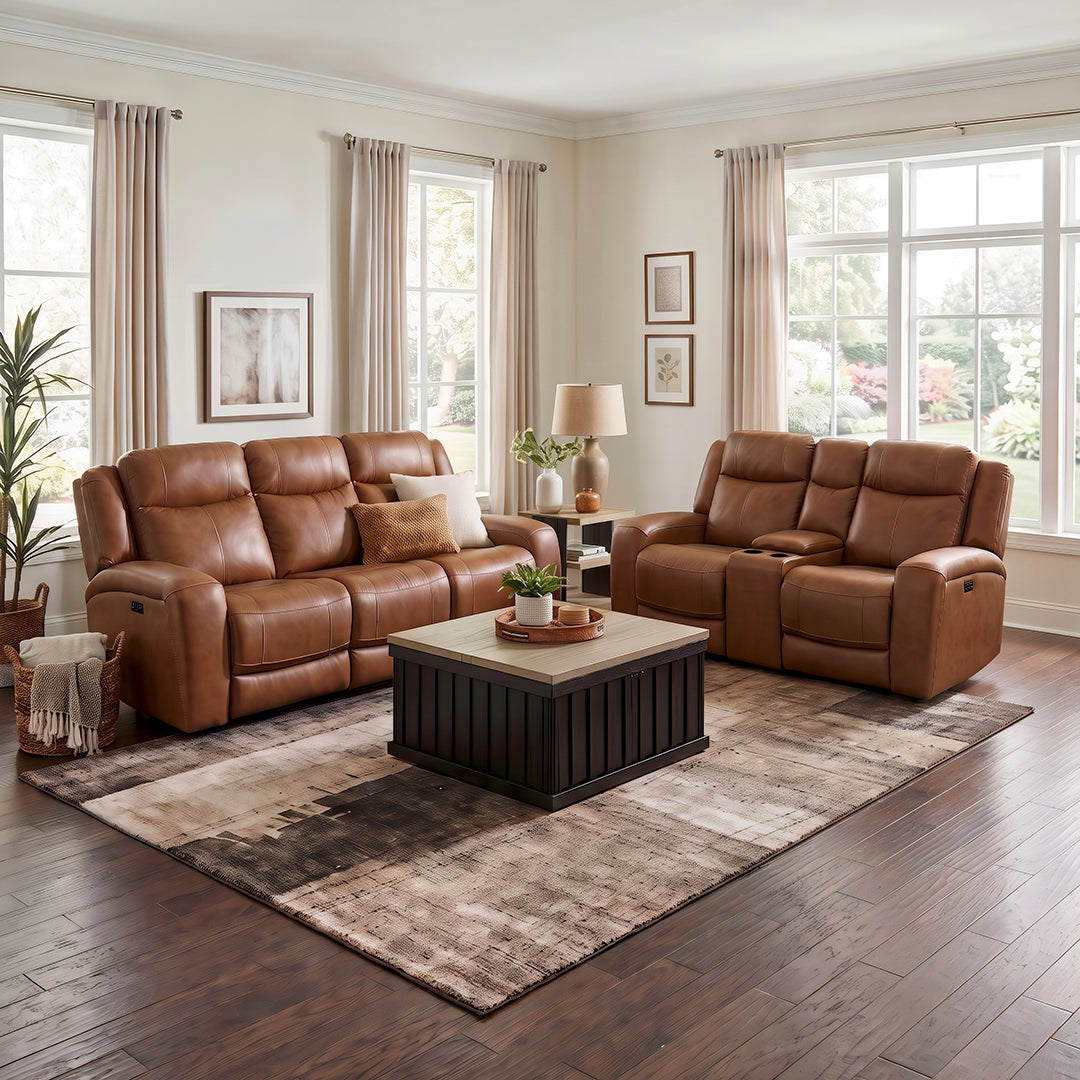 Tranquility Leather Power Reclining Sofa from Cheers in Brown - Brown finish
