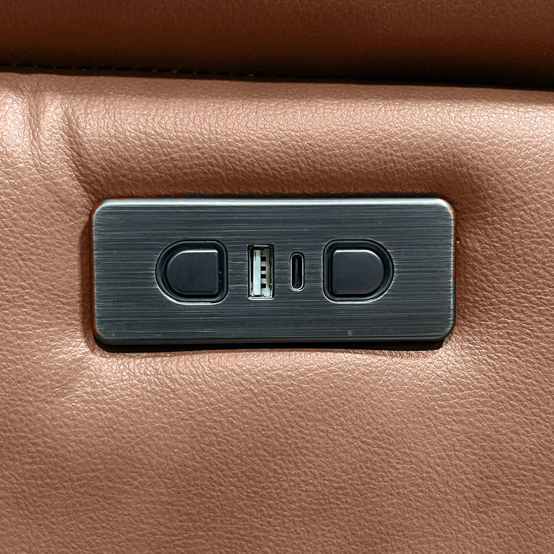 Tranquility Leather Power Reclining Console Loveseat from Cheers in Brown with Cup Holders, Power Recline - Leather detail