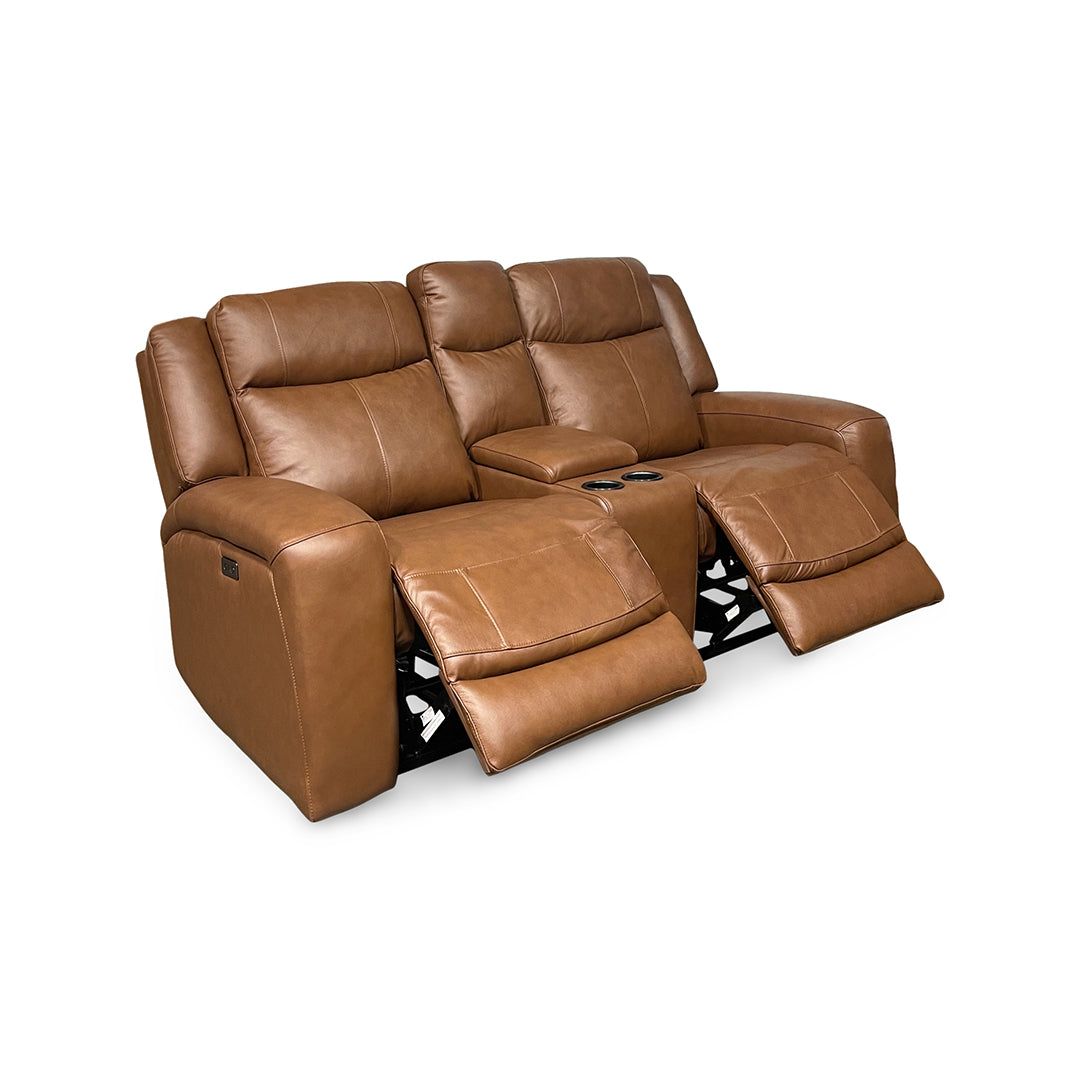 Tranquility Leather Power Reclining Console Loveseat from Cheers in Brown with Cup Holders, Power Recline - Leather detail