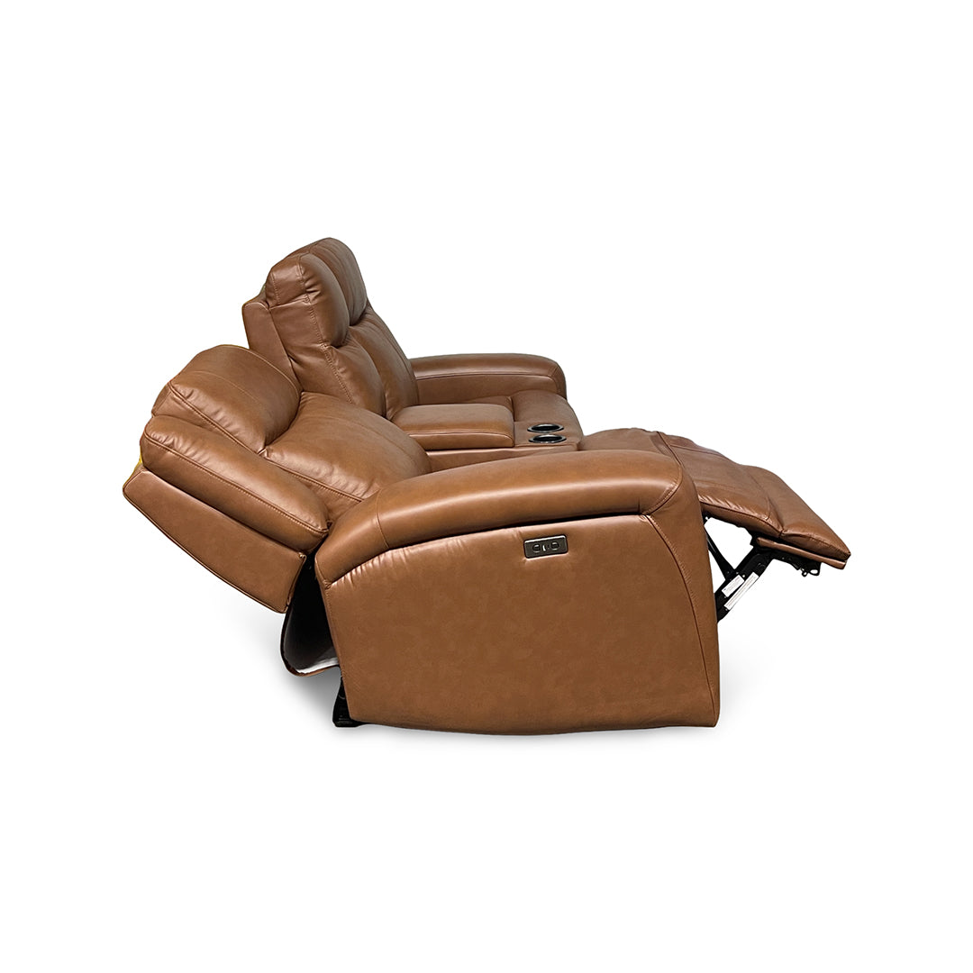 Tranquility Leather Power Reclining Console Loveseat from Cheers in Brown - Leather detail