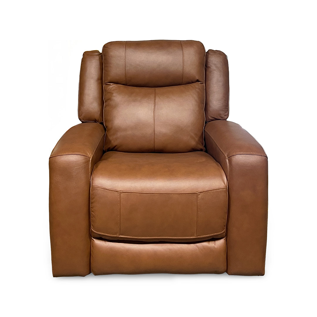 Tranquility Leather Power Recliner from Cheers in Brown with USB Port - Reclined position