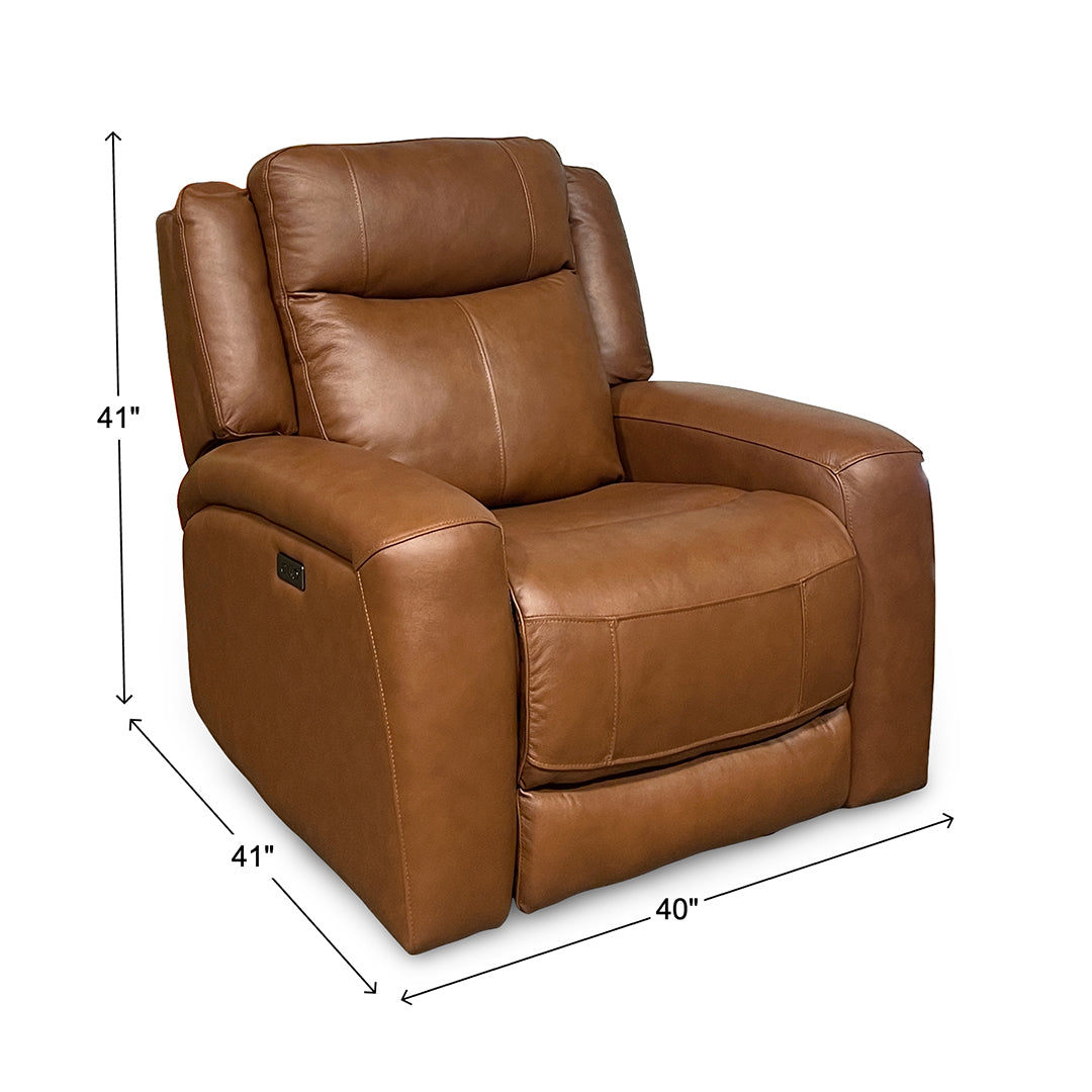 Tranquility Leather Power Recliner from Cheers in Brown with USB Port - Reclined position