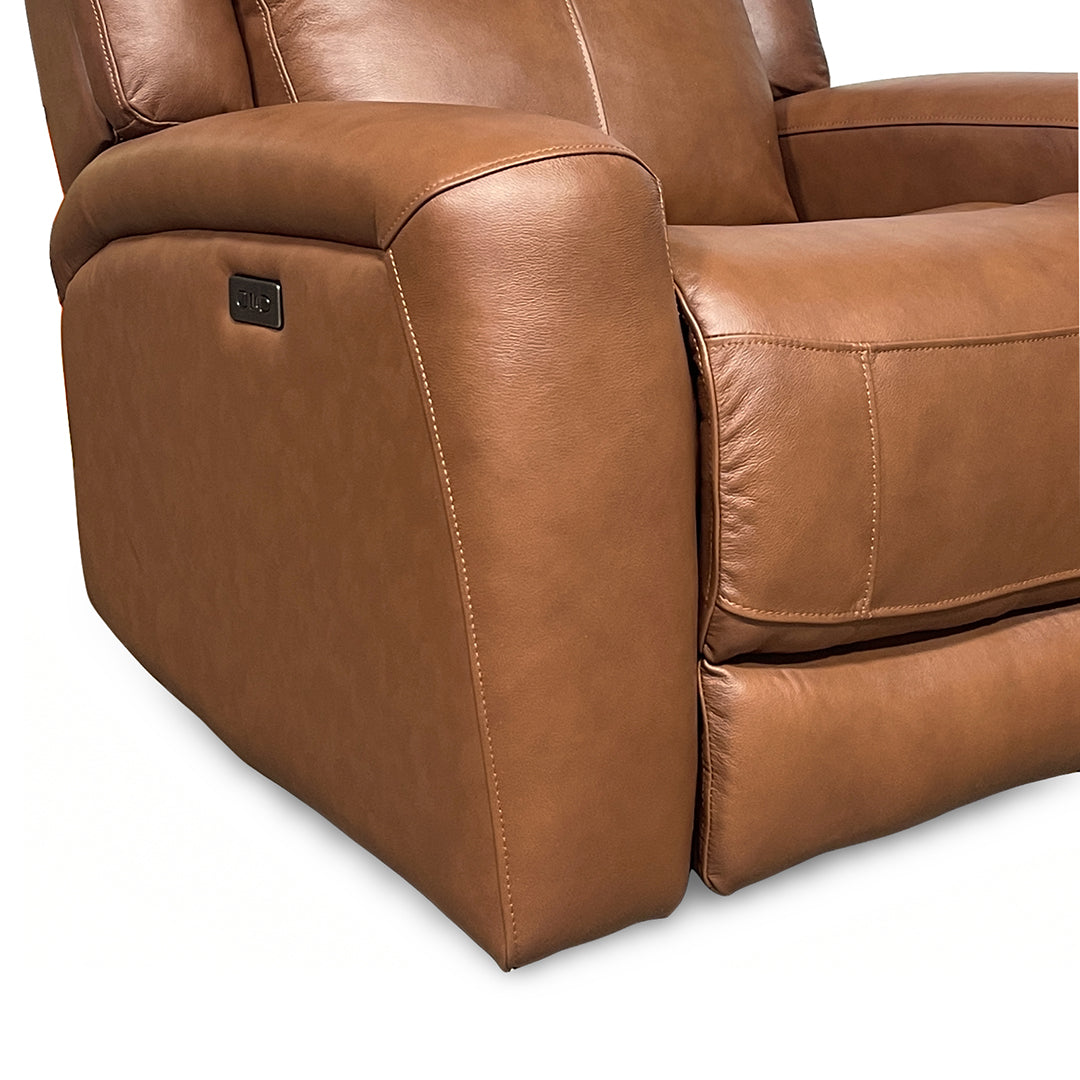Tranquility Leather Power Recliner from Cheers in Brown with USB Port - Reclined position