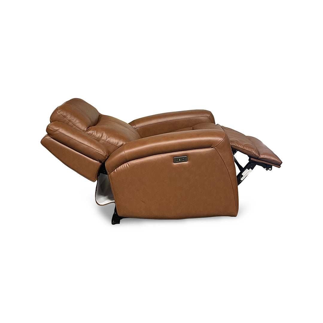 Tranquility Leather Power Recliner from Cheers in Brown - Reclined position