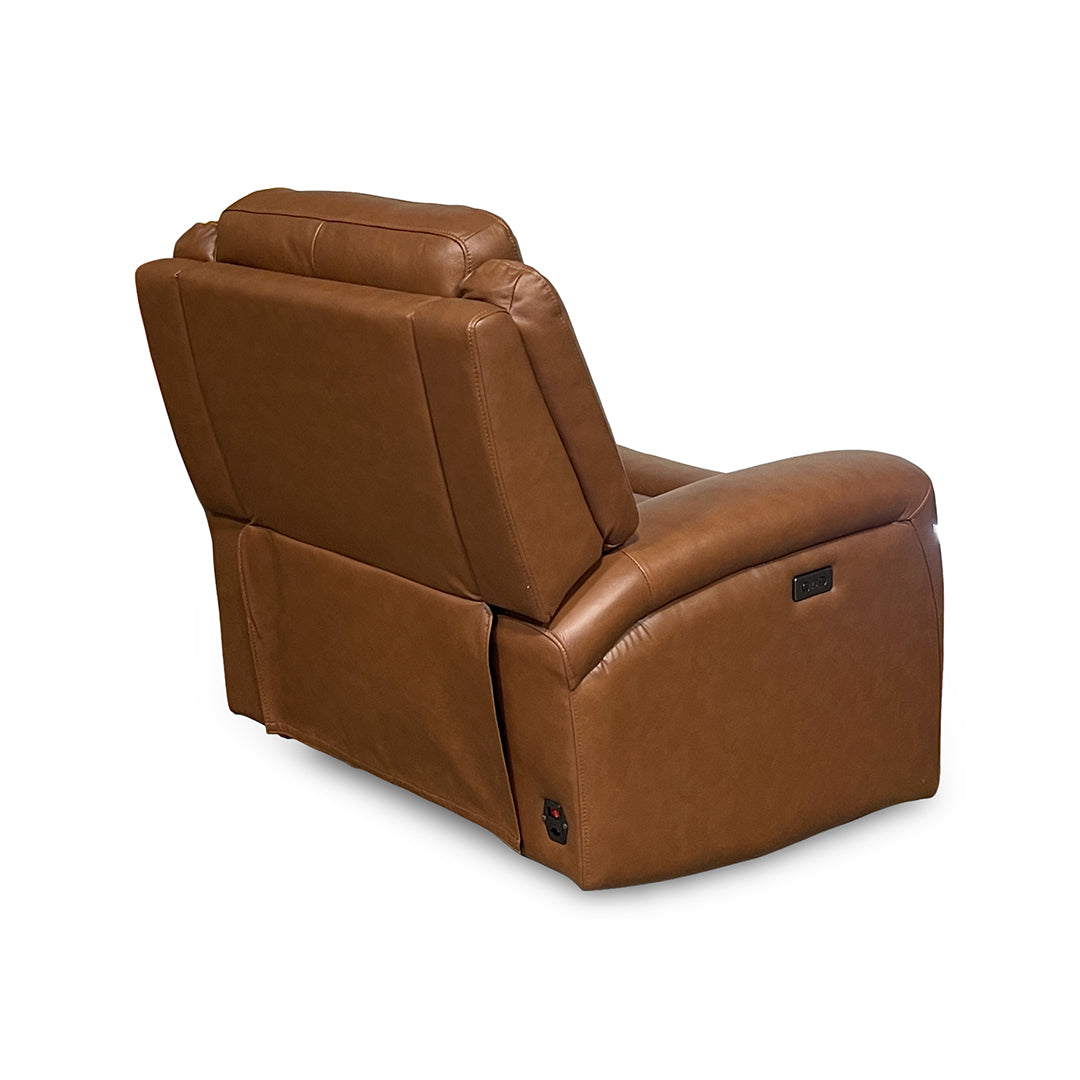 Tranquility Leather Power Recliner from Cheers in Brown with USB Port - Reclined position