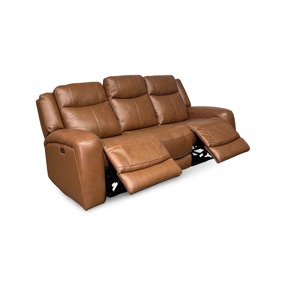 Tranquility Leather Power Reclining Sofa from Cheers in Brown with Power Recline, USB Port - Reclined position