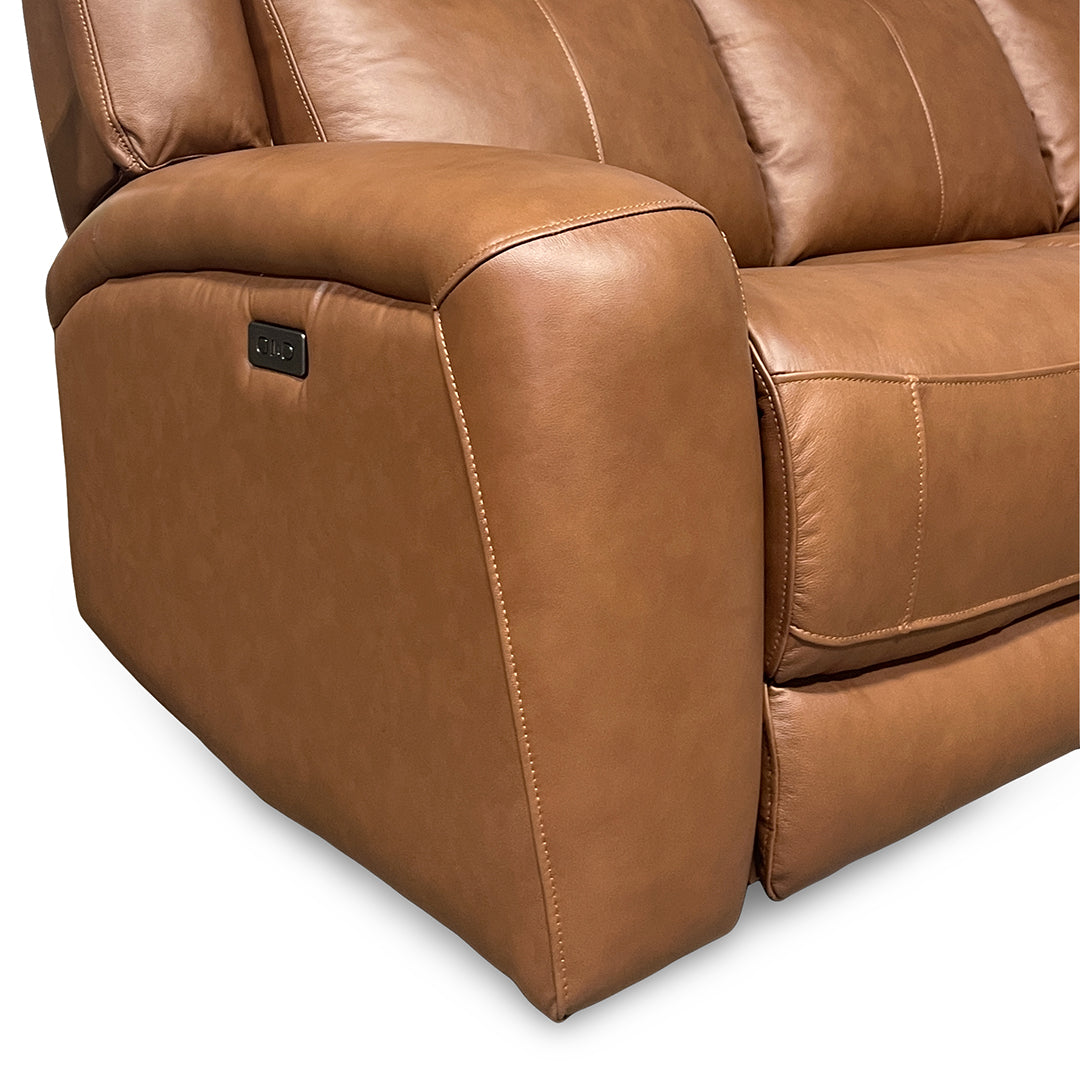 Tranquility Leather Power Reclining Sofa from Cheers in Brown with Power Recline, USB Port - Reclined position