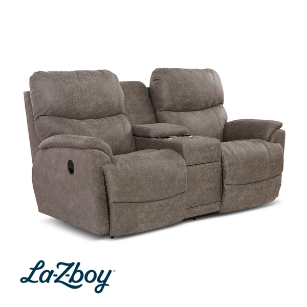 Trouper Reclining Loveseat with Console from La-Z-Boy Incorporated in Brown Performance Fabric, Made in USA