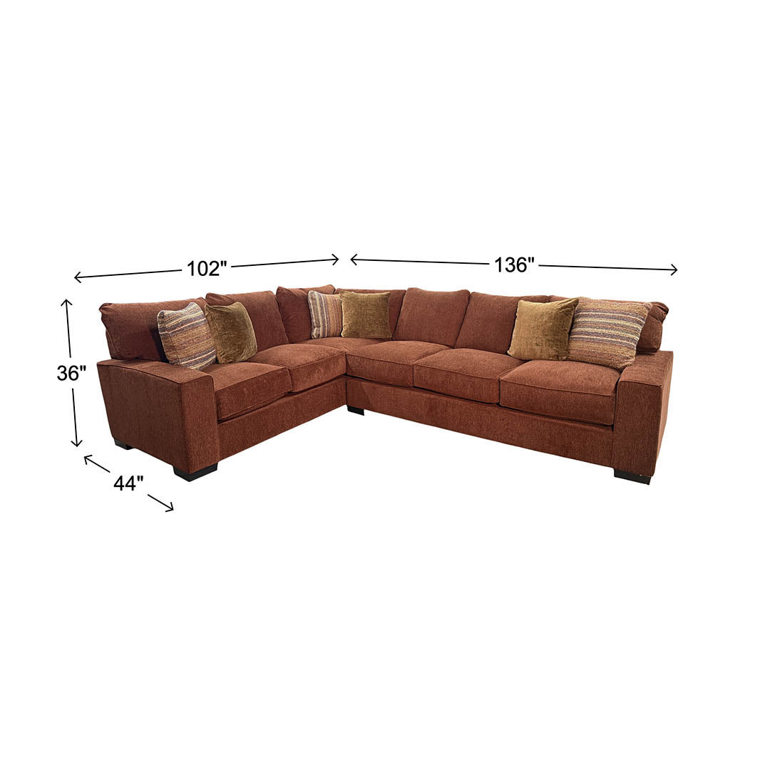 Troy Sectional II (2-Piece) from Michael Nicholas Designs in Red Polyester with Accent Pillows, Hardwood Frame, Made in USA - Additional view 13