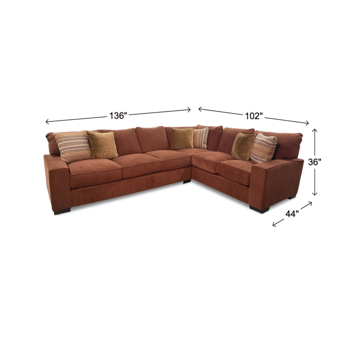 Troy Sectional (2-Piece) from Michael Nicholas Designs in Red Polyester with Accent Pillows, Hardwood Frame, Made in USA - Additional view 13