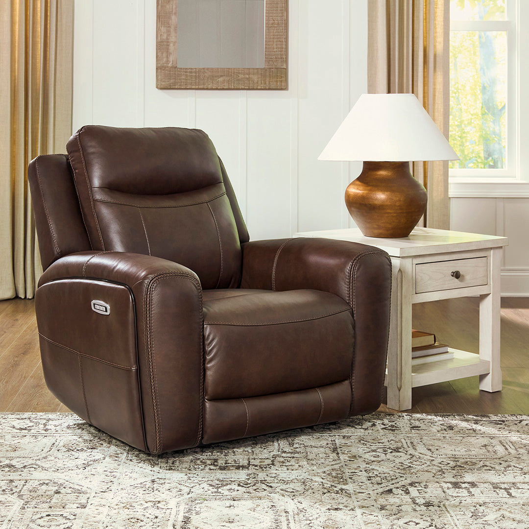 Gravier Leather Power Recliner from Signature Design by Ashley in Brown - Alternate angle
