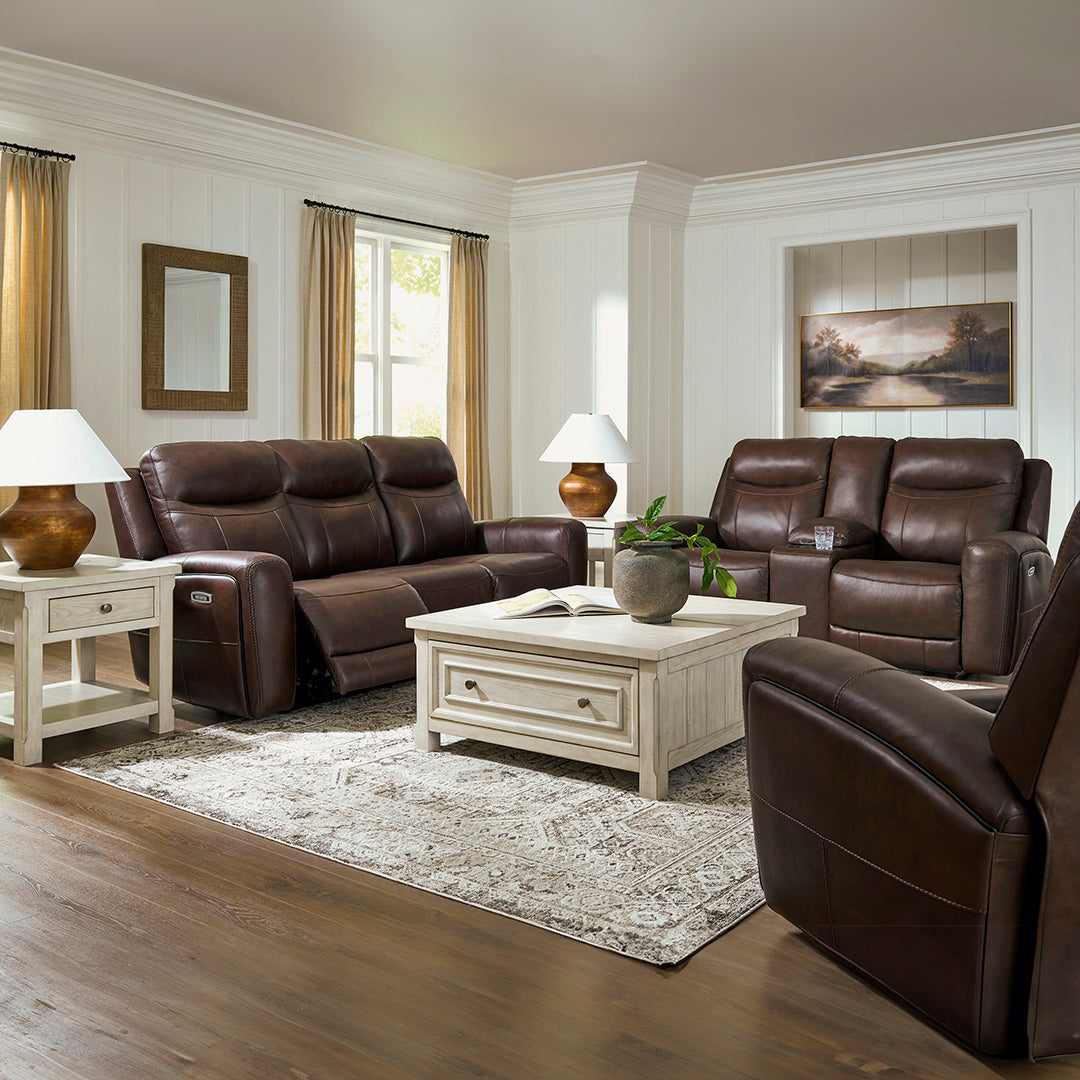 Gravier Leather Power Reclining Loveseat with Console from Signature Design by Ashley in Brown with Cup Holders, Storage - Additional view 10