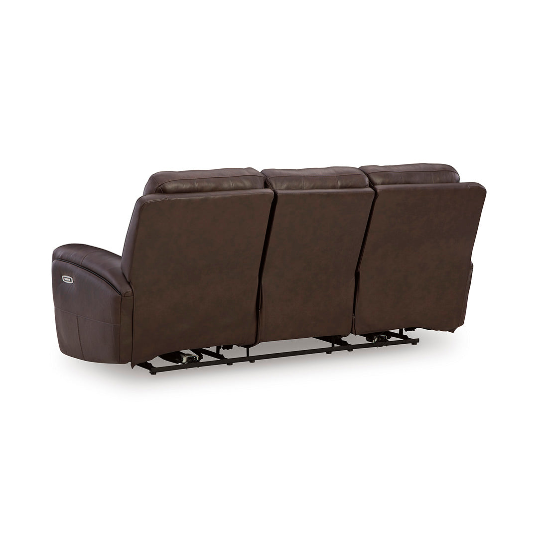 Gravier Leather Power Reclining Sofa from Signature Design by Ashley in Brown - Back view