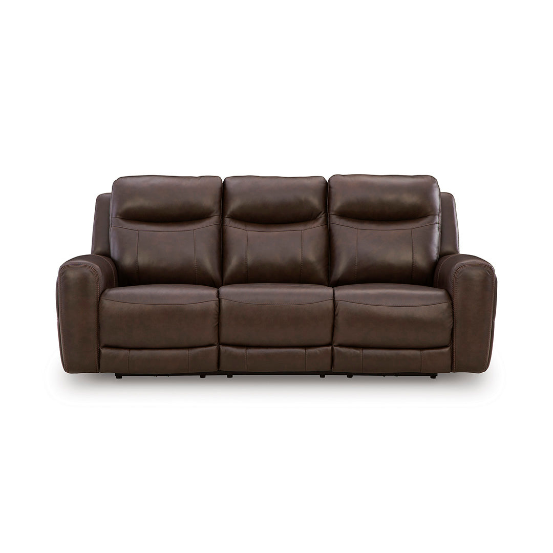 Gravier Leather Power Reclining Sofa from Signature Design by Ashley in Brown with Power Headrest, Power Lumbar - Detail view