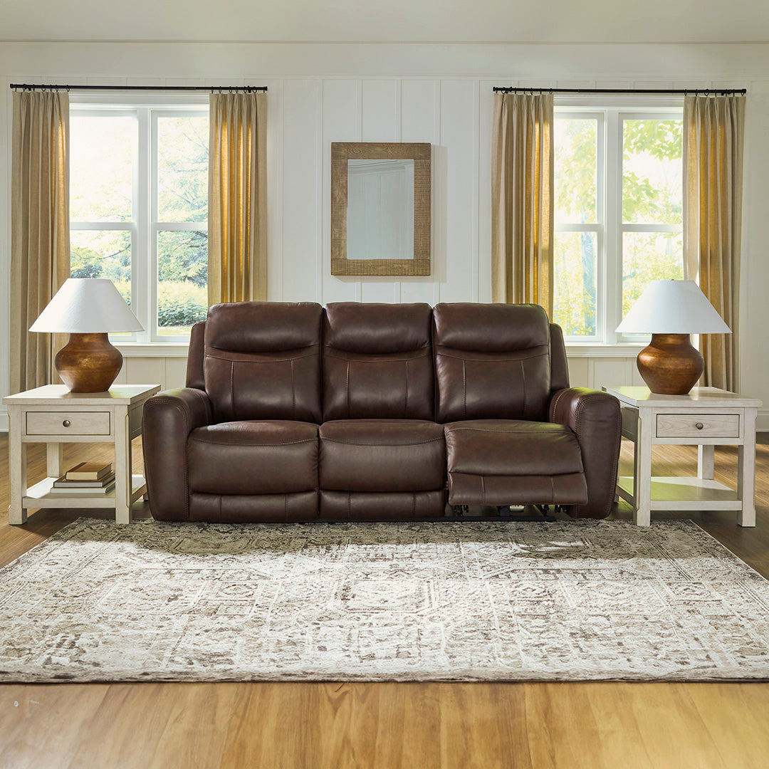 Gravier Leather Power Reclining Sofa from Signature Design by Ashley in Brown - Open position