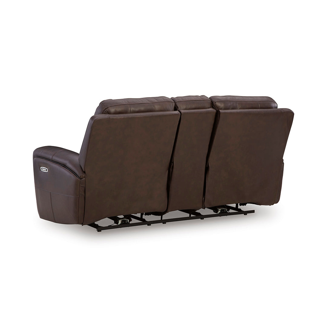 Gravier Leather Power Reclining Loveseat with Console from Signature Design by Ashley in Brown - Back view