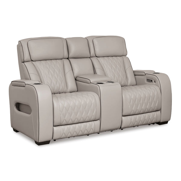 Boyington power reclining loveseat with console by Ashley Furniture
