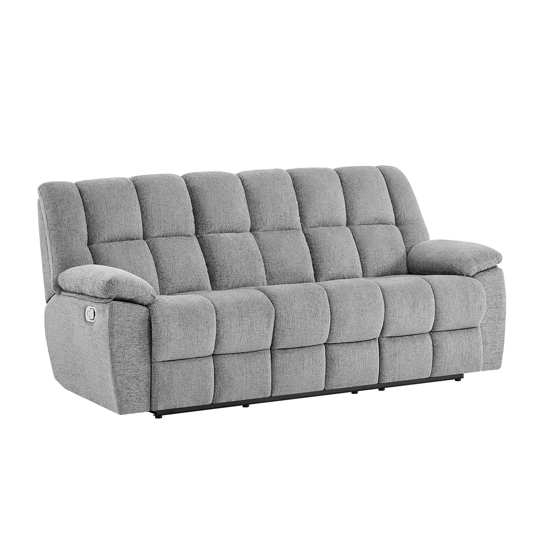 Spellbinder reclining sofa in gray, reclined view, from Global Furniture USA