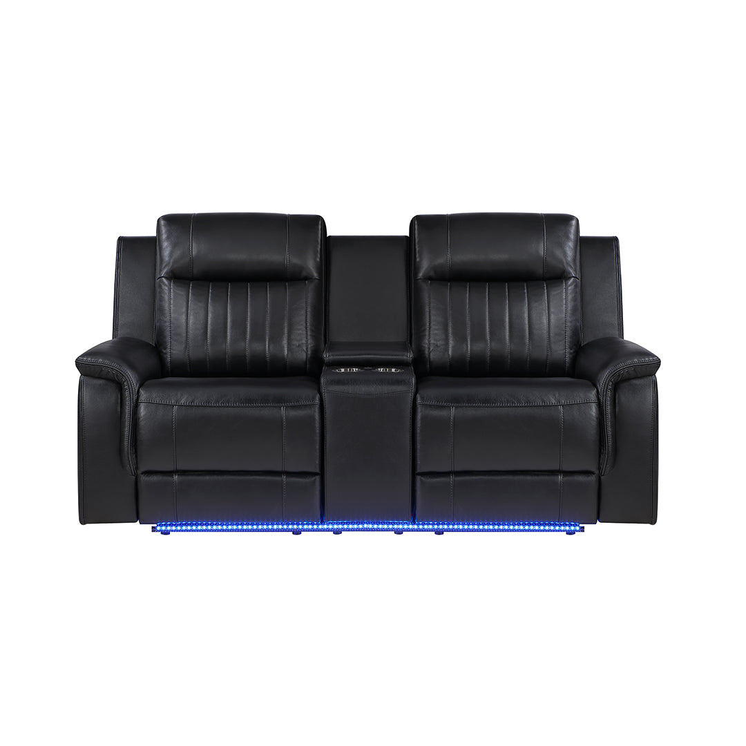 Black Faux Leather / Leather-Look Wade Power Reclining Sofa and Loveseat with Power Recline, USB Port from Global Furniture USA Inc. - Additional view 7