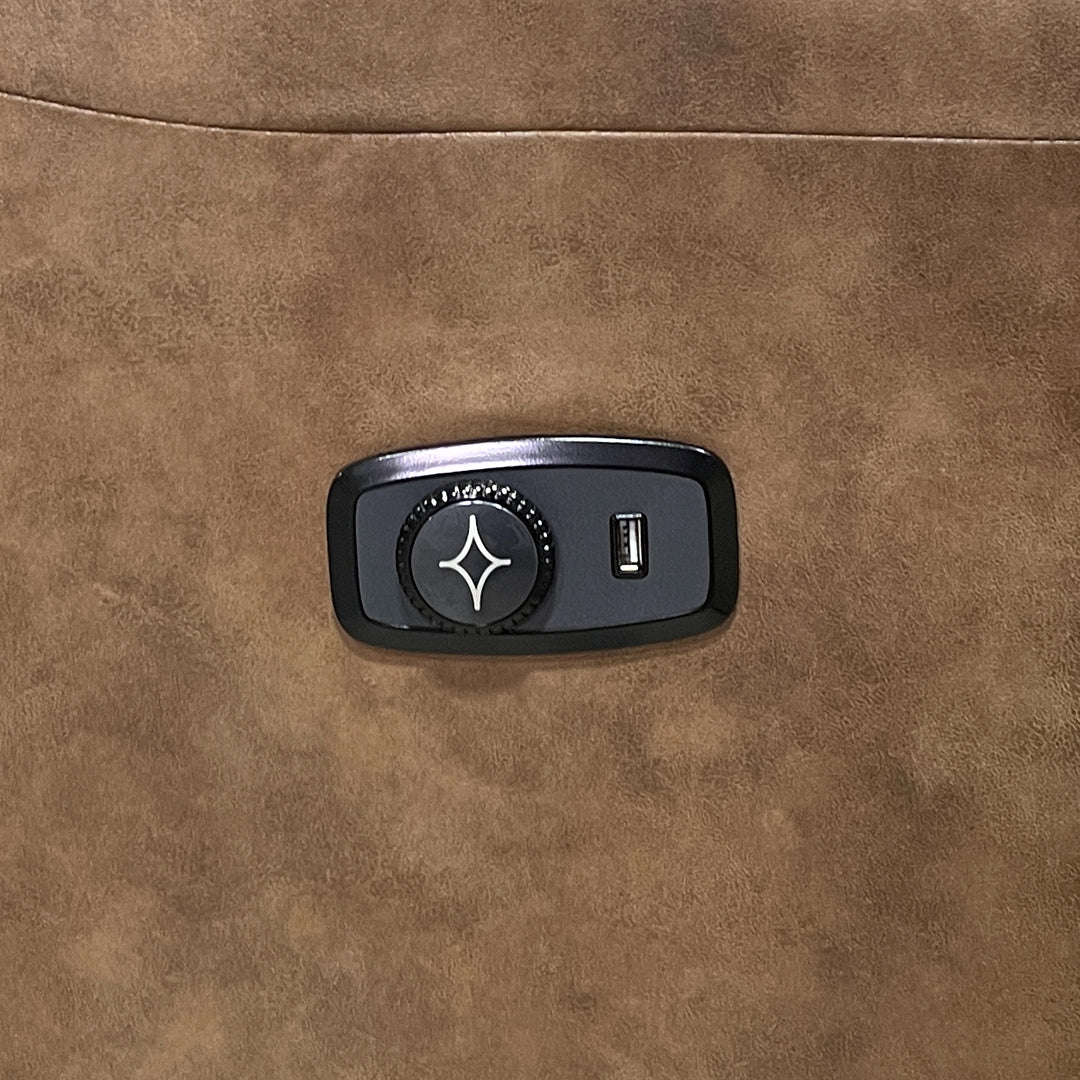 Unity Power Rocker Recliner from Furniture Fair in Brown Performance Fabric, Made in USA - Reclined position