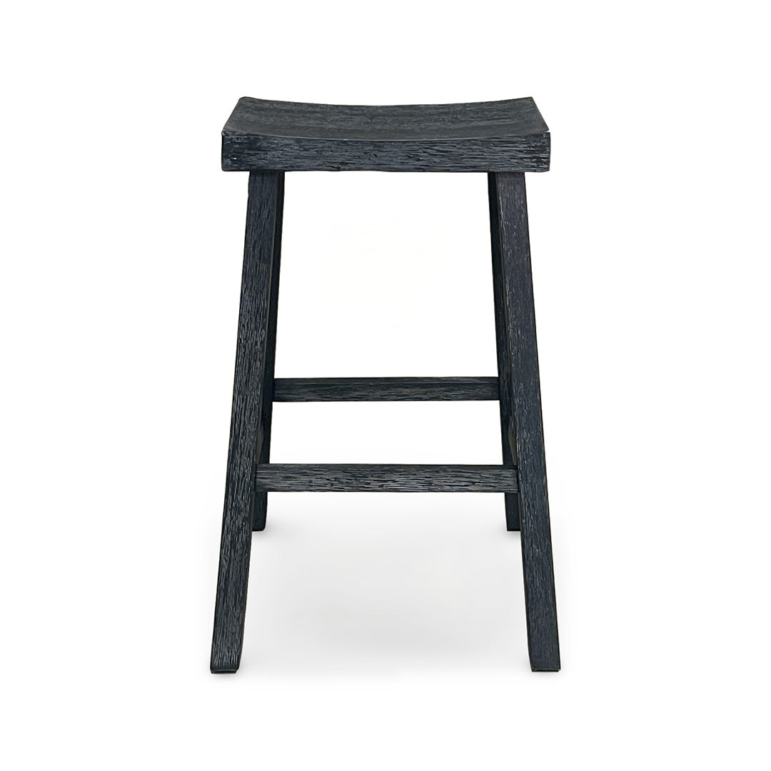 black wooden saddle counter stool