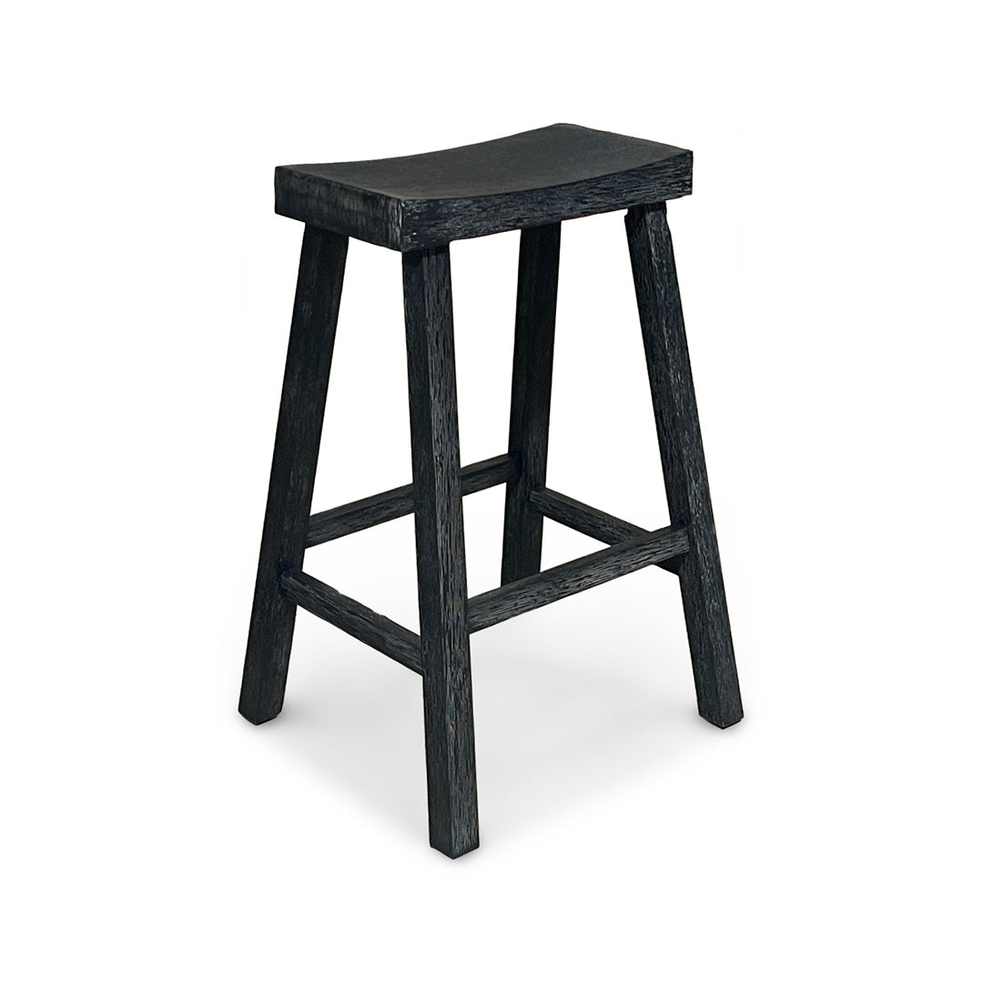 black wooden saddle counter stool