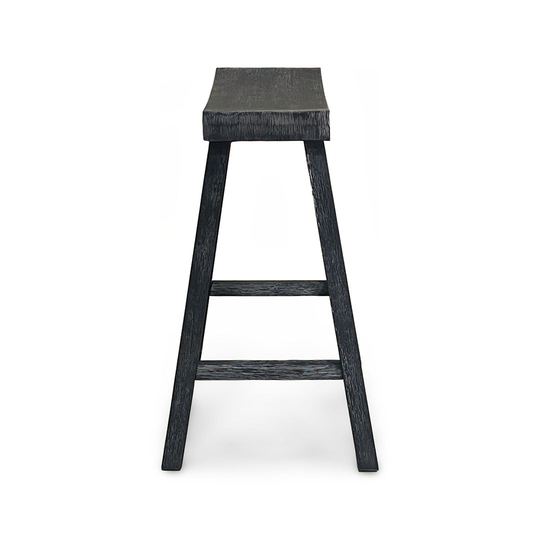 black wooden saddle counter stool