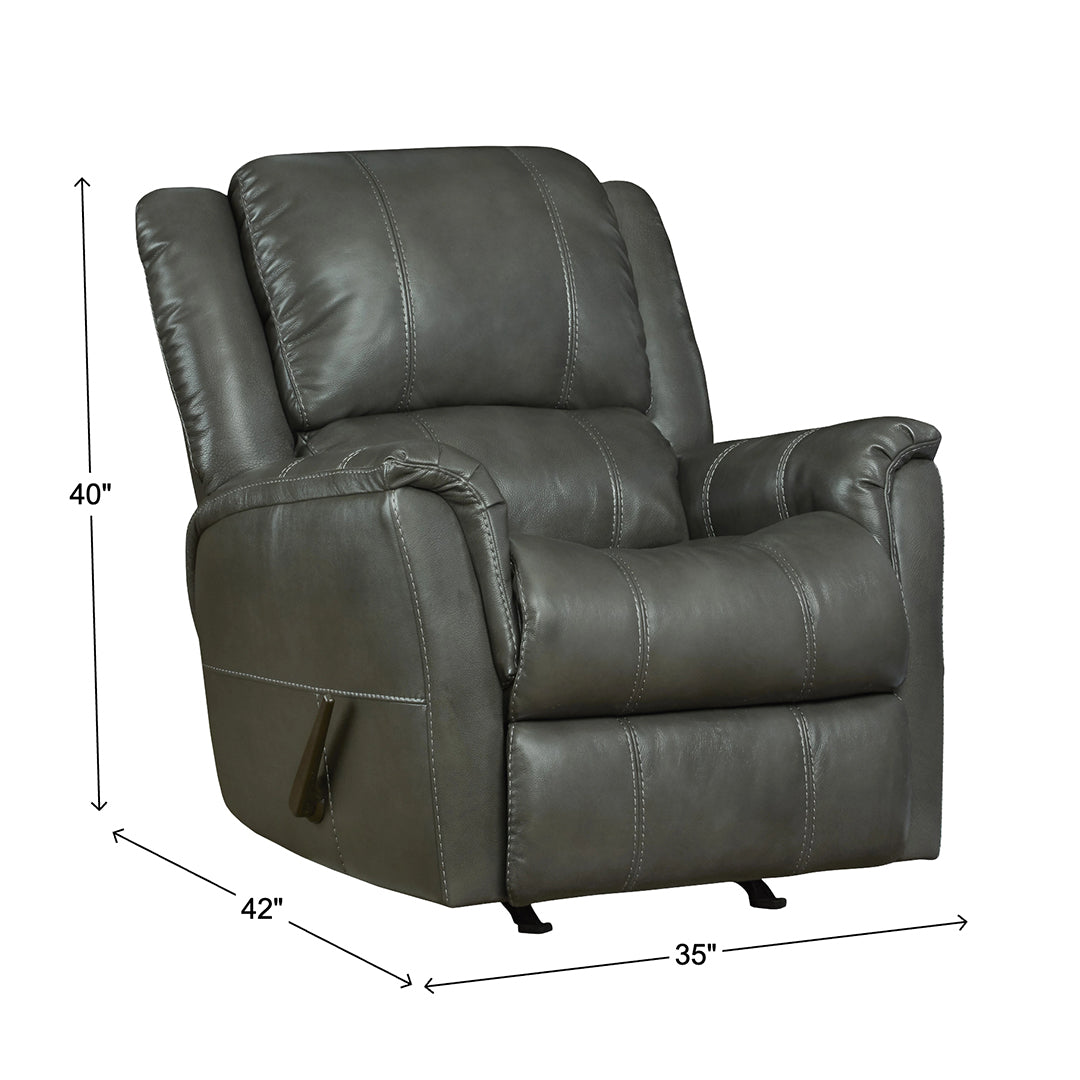 Viper Leather Rocker Recliner from Home Stretch with Manual Recline, Made in USA - Reclined position