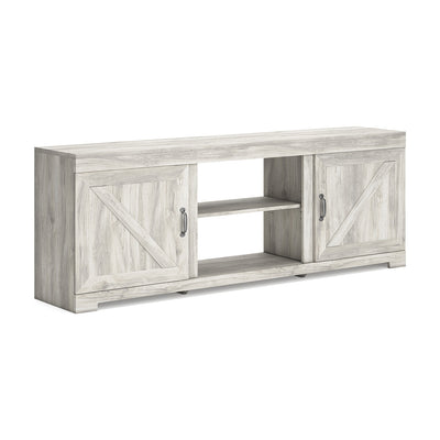 Bellaby TV stand in white, 63 inch, angled view, from Signature Design by Ashley