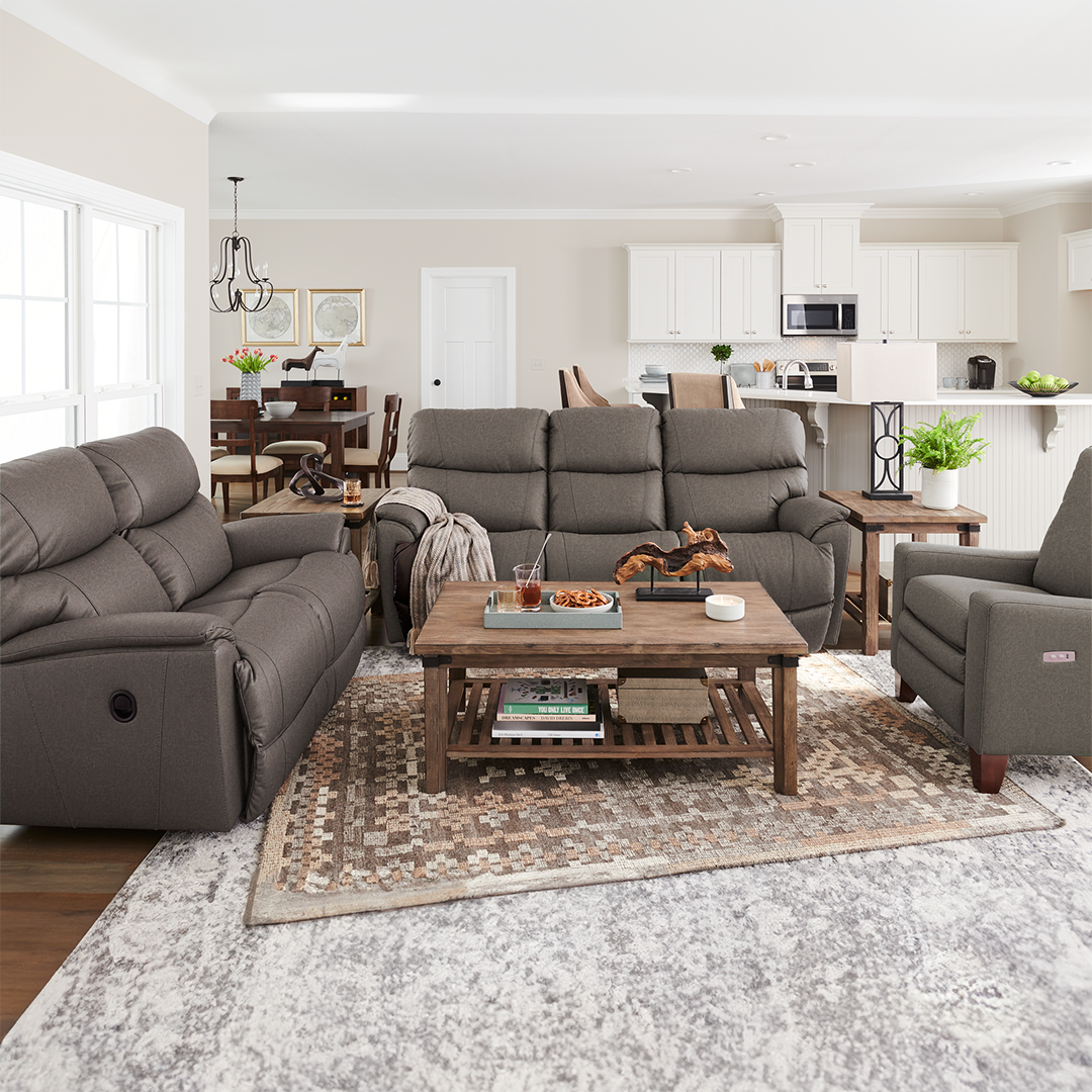 Trouper Reclining Loveseat with Console from La-Z-Boy Incorporated in Brown Performance Fabric, Made in USA - Alternate angle