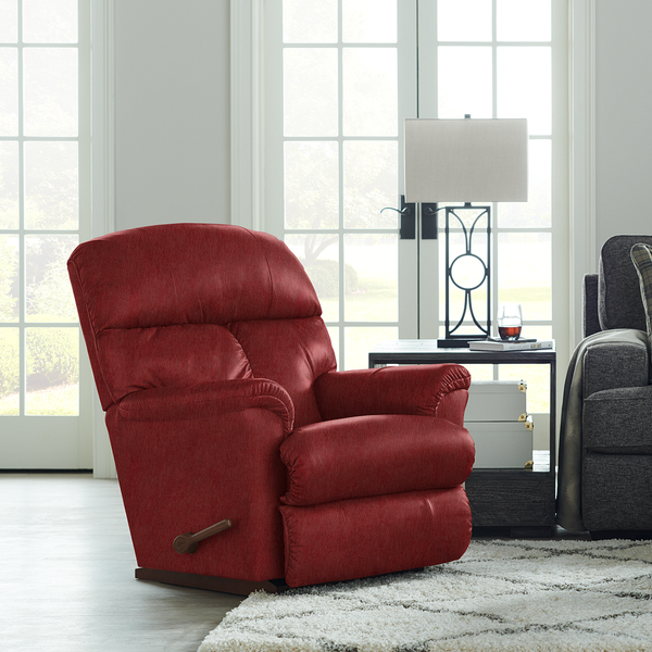 Reed Leather Rocker Recliner from La-Z-Boy Incorporated in Red, Made in USA - Alternate angle