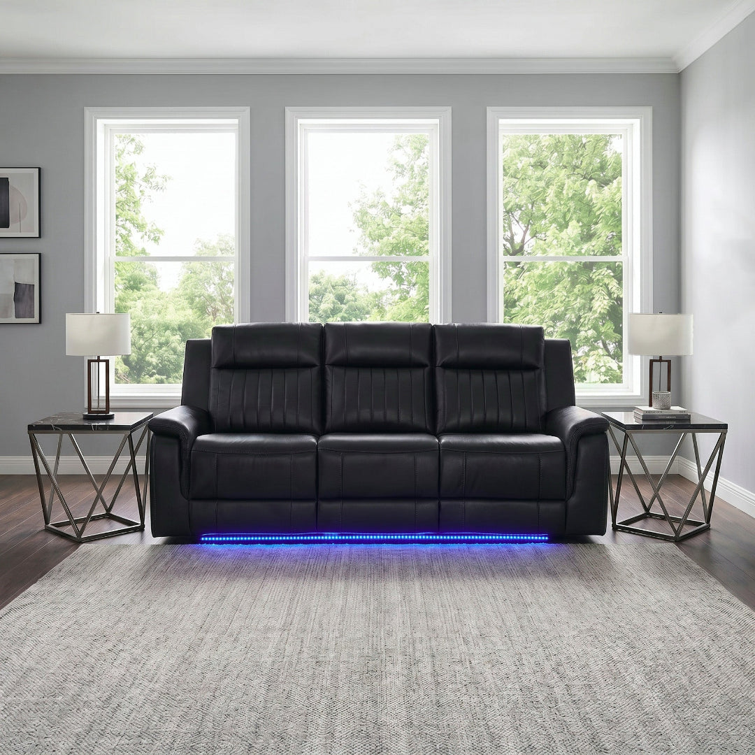 Black Faux Leather / Leather-Look Wade Power Reclining Sofa with Power Recline, USB Port from Global Furniture USA Inc. - Reclined position