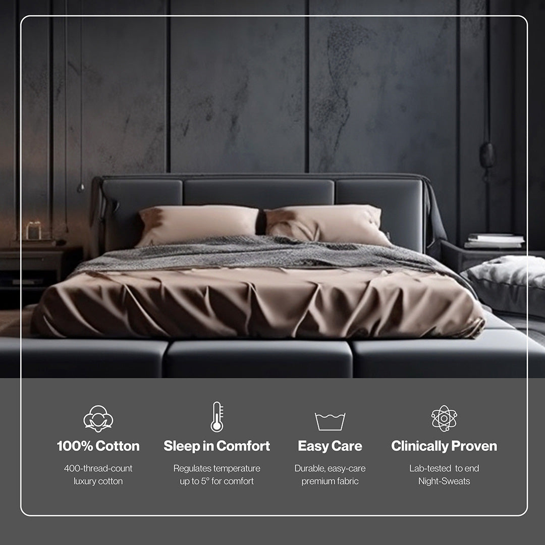 Cooling cotton sheets in beige, packaging view, from Lusome
