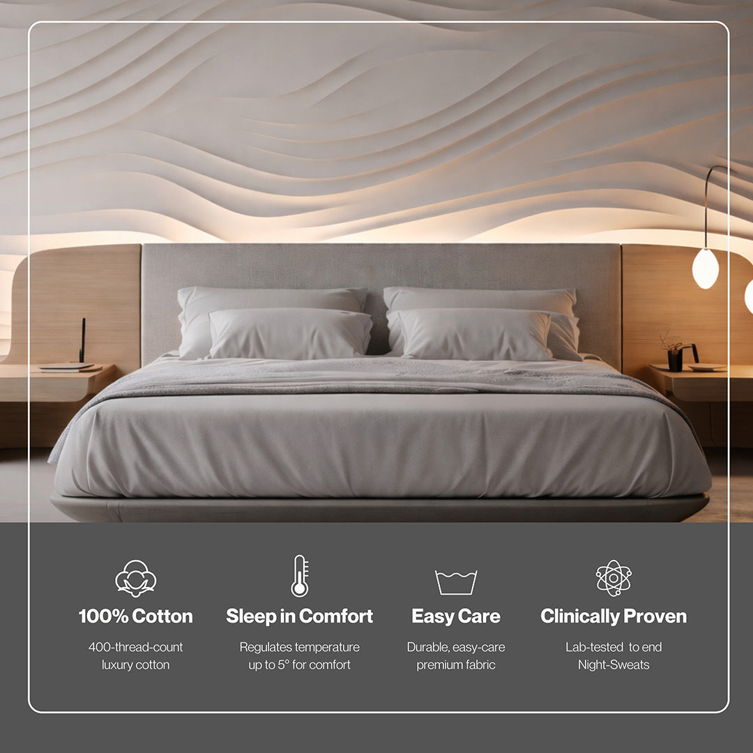 Cooling cotton sheets in light gray, packaging view, from Lusome