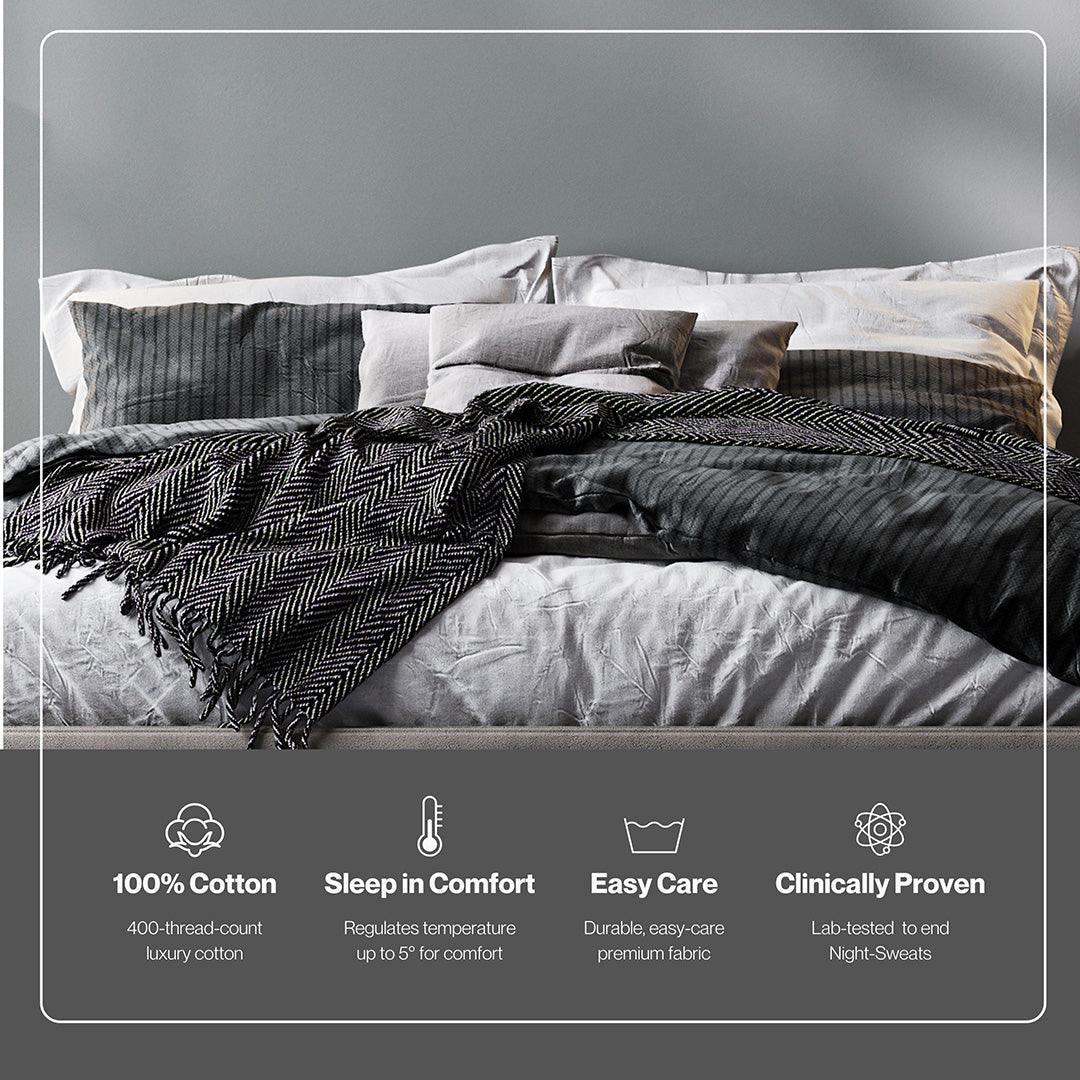 Cooling cotton sheets in dark gray, packaging view, from Lusome
