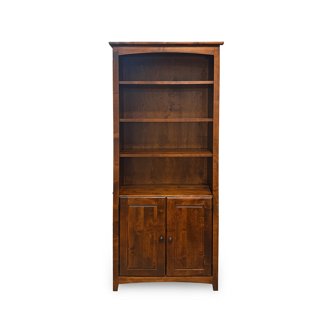 Solid Wood Bookcase with Doors from Archbold Furniture Company in Brown, Made in USA - Detail view