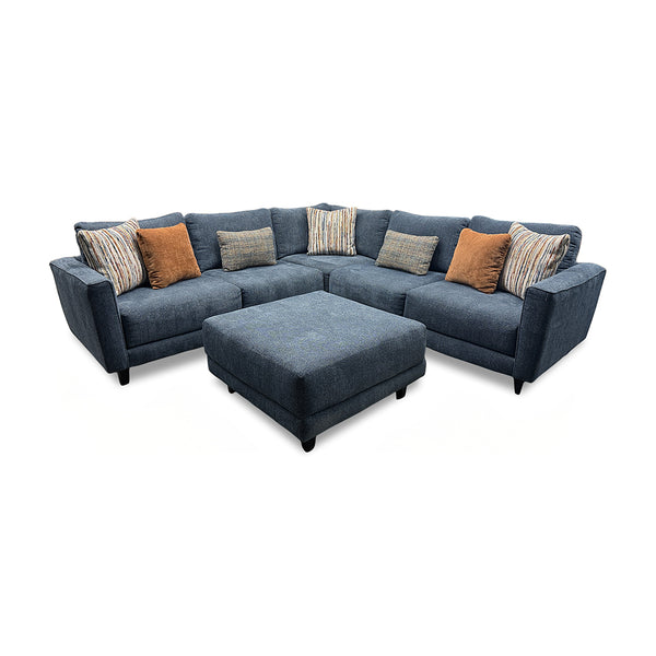 Seccional Arden con otomana from Corinthian in Azul with Reversible Cushions, Ottoman, Made in USA