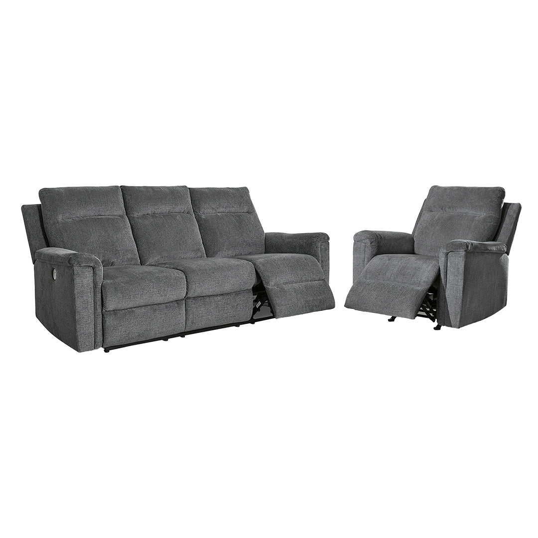 Barnsana Power Reclining Sofa and Recliner from Signature Design by Ashley in Gray with Power Recline, USB Port